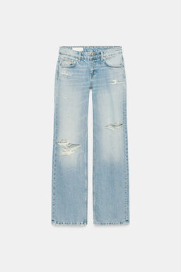 JEANS TRF WIDE LEG TIRO BAJO ROTOS / Azul