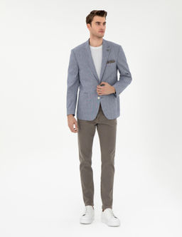 Koyu Mavi Ex. Slim Fit Keten Kar___ml_ Ceket