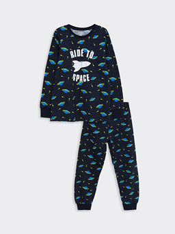 Bisiklet Yaka Bask?l? Uzun Kollu Erkek ?ocuk Pijama Tak?m?