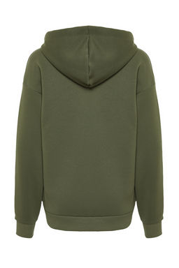 Haki Kal?n Ici Polarl? Oversize/Genis Kal?p Kapusonlu Basic Orme Sweatshirt TWOAW24SW00103