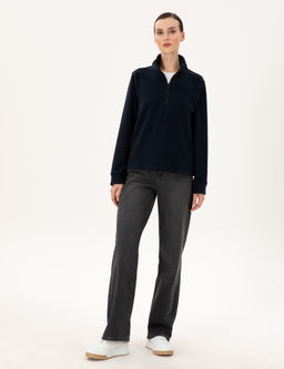 Lacivert Comfort Fit Fermuarl_ Polar Sweatshirt