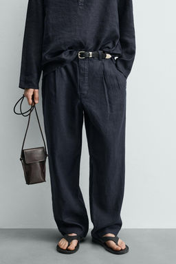 PANTAL?N WIDE FIT PLIEGUES 100% C??AMO / Marino oscuro - Zara фото 2