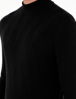 Siyah Slim Fit Yar_m Bal_k__ Yaka Y_n Kar___ml_ Triko Kazak - Pierre cardin фото 7
