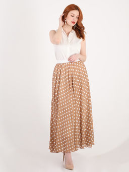Юбка бежевая длинная в горох из шифона - Almond фото 4