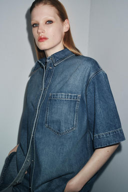 ZW COLLECTION SHORT SLEEVE DENIM SHIRT - Zara фото 3