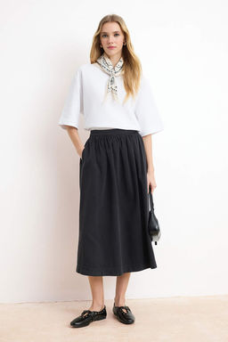 Antrasit DOKUMLU Pileli %100 Pamuk Volanl? Maxi Denim Etek TWOSS26ET00013 - Trendyolmilla фото 3