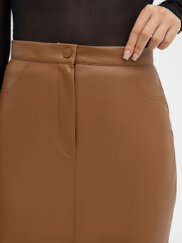 Юбка женская миди коричневая из экокожи - Mark formelle фото 5