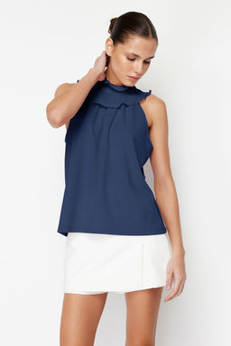 Trendyolmilla Ekru Yaka Detayl? Smart Krep Orme Bluz TWOSS23BZ00932 фото 9