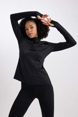 DeFactoFit Футболка с длинным рукавом и воротником стандартной посадки с принтом  фото 5