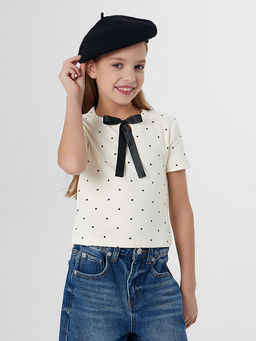 Футболка для девочек бежевая с декоративным бантиком - Mark formelle фото 5