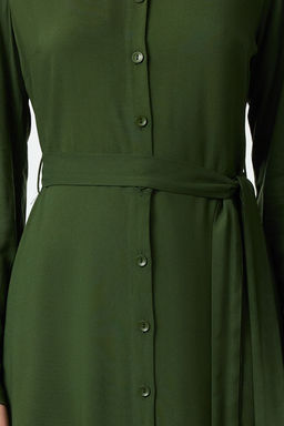 TRENDYOLMILLA Siyah Kusakl? Viskon Midi Dokuma Gomlek Elbise TWOAW25EL00436  фото 3