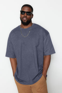 Buyuk Beden Antrasit Oversize/Genis Kesim %100 Pamuklu T-Shirt TMNSS23TS00139
