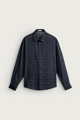 CAMISA RELAXED FIT JACQUARD CUADROS LINO - ALGOD?N / Marino - Zara фото 6