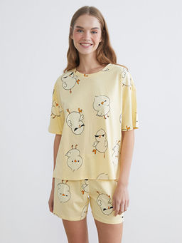 Civciv Bask?l? Kad?n ?ortlu Pijama Tak?m?