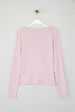 Teen Pembe Dugmeli Vucuda Oturan Esnek Orme Bluz | TWOAW26BZ00007 - Trendyolmilla фото 6