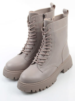 04-PAM439-2Z GRAY/BEIGE Ботинки зимние женские (натуральная кожа, 100% шерсть)