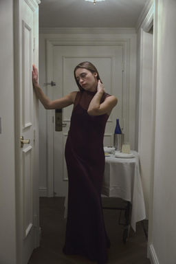 LONG SATIN MESH DRESS