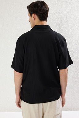 TRENDYOL MAN Siyah Oversize Dokulu Esnek Rahat Orme Kumas Gomlek TMNSS25GO00006 - Trendyolmilla фото 5