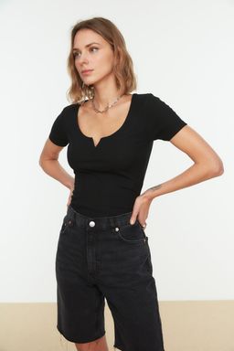 Ekru Havuz Yaka Detayl? Fitted/Vucuda Oturan Fitilli Esnek Crop Orme Bluz TWOSS20BZ1356 - Trendyolmilla фото 7