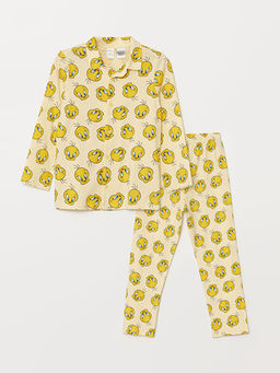 Polo Yaka Tweety Bask?l? K?z Bebek Pijama Tak?m?