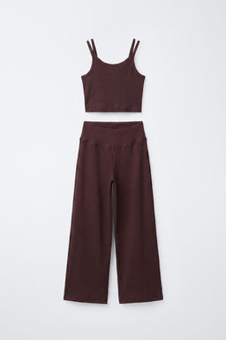 CONJUNTO RIB TOP Y PANTALON STRAIGHT / Marr?n - Zara фото 3