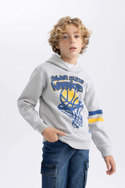 Толстая толстовка с капюшоном НБА Голден Стэйт Уорриорз для мальчиков - Defacto фото 3