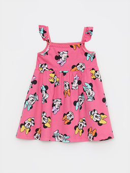 Kare Yaka Ask?l? Minnie Mouse Bask?l? Pamuklu K?z Bebek Elbise