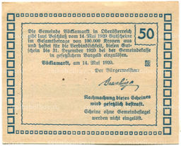 Банкнота 50 геллеров 1920 года Австрия  Фёлькермаркт(нотгельд)
