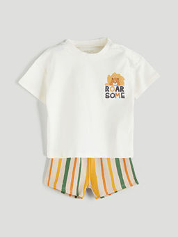 Sevimli Bask?l? Erkek Bebek Ti??rt ve ?ort 2li