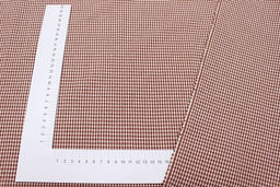 Пестрядь Мелкая белая клетка на коричнево-каштановом, ВИД2, ш.1.45м, хлопок-95%, п/э-5%,135гр/м.кв - Купава фото 3