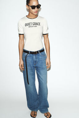 CONTRASTING TRIM SLOGAN T-SHIRT - Zara фото 8