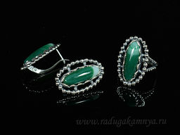 Кольцо Серьги с агатом тонированным, цв.зеленый размер 20.