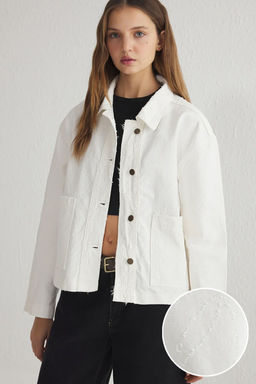 TRENDYOLMILLA Beyaz Oversize Desenli Ince Ceket Mont TWOSS25MO00016