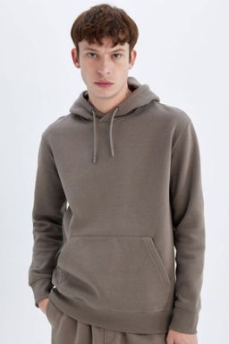 Regular Fit Kapusonlu Kanguru Cepli Ici Yumusak Tuylu Basic Duz Sweatshirt