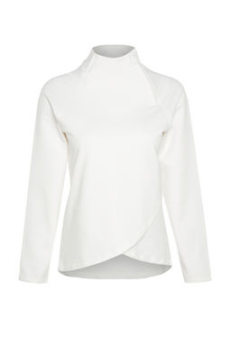 Kaymak Beyaz? Pamuklu Fermuar Detayl? Dik Yaka Orme Spor Sweatshirt TWOAW22SW0187 - Trendyolmilla фото 6