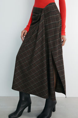 ZW COLLECTION DRAPED CHECK SKIRT - Zara фото 9