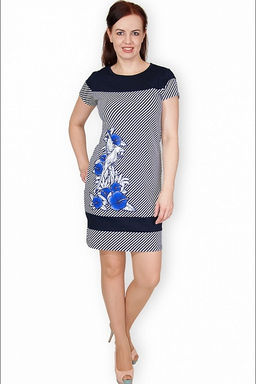 Платье Полоска - диагональ, принт, василёк (338-1) - Плиона фото 2