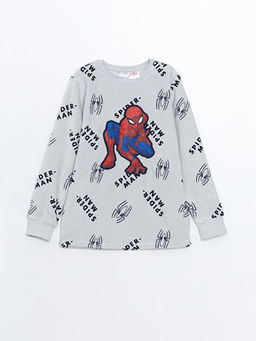 Bisiklet Yaka Spider-Man Nak??l? Kadife Erkek ?ocuk Pijama Tak?m?