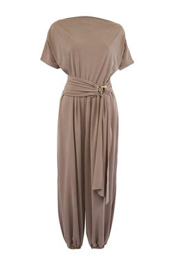 Koyu Vizon Duz Relaxed Kay?k Yaka K?sa Kemerli Genis Paca Uzun Modal Orme Tulum TWOSS26TU00036