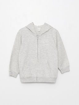 Kap??onlu Uzun Kollu Bask?l? K?z Bebek Fermuarl? Sweatshirt