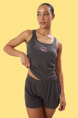 Trendyolmilla Antrasit Nak?sl? Fitilli Sortlu Orme Pijama Tak?m? THMSS25PT00116