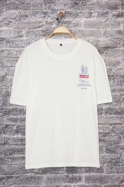 TRENDYOL MAN Ekru Oversize/Genis Kesim Karpostal Bask? Detayl? %100 Pamuk T-Shirt TMNSS25TS00221 - Trendyolmilla фото 4