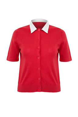 K?rm?z? Cizgili Gomlek Yaka Garnili Renk Bloklu Ince Triko Ince Bluz TWOSS26BZ00117