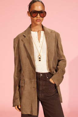 LIMITED EDITION 100% SUEDE LEATHER BLAZER - Zara фото 2