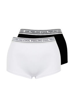 TRENDYOLMILLA Siyah-Beyaz 2li Paket Fitilli Slogan Lastik Detayl? Boxer Orme Kulot THMAW24KU00008
