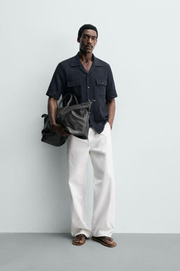 CAMISA JACQUARD RAYAS BOLSILLOS / Marino