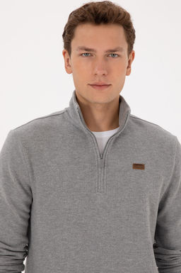 Erkek Regular Fit Yar_m Fermuarl_ Gri Melanj Basic Sweatshirt - U.s. polo assn фото 2
