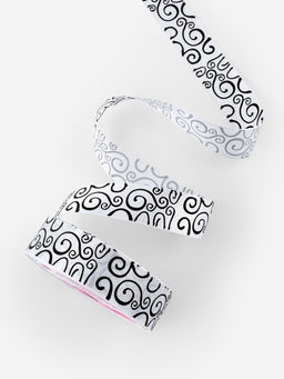 Цена за 3 шт. Лента атласная Узор, 25 мм, 231 м, чёрная, белая №001