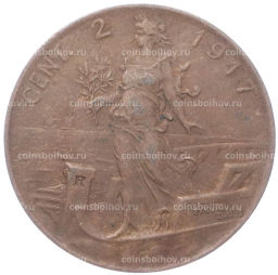 Монета 2 чентезимо 1917 года Италия