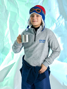 Dik Yaka Nak??l? Uzun Kollu Polar Erkek ?ocuk Sweatshirt